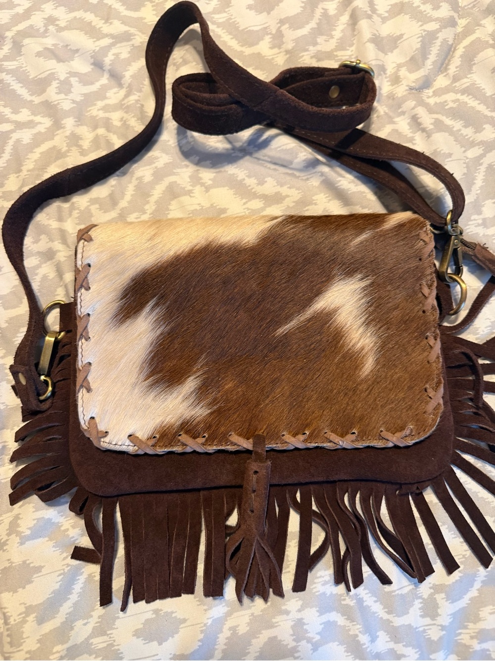 Brown Cowhide Fringe Crossbody Bag - Women
